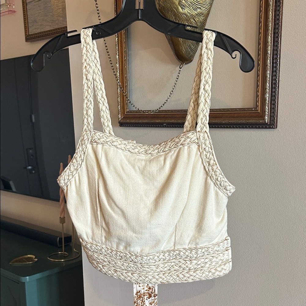 Pilcro Cream Braided Strap Crop Top